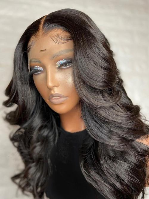 Stock Long Straight Black Full Lace Human Hair Wig With Wand Curls